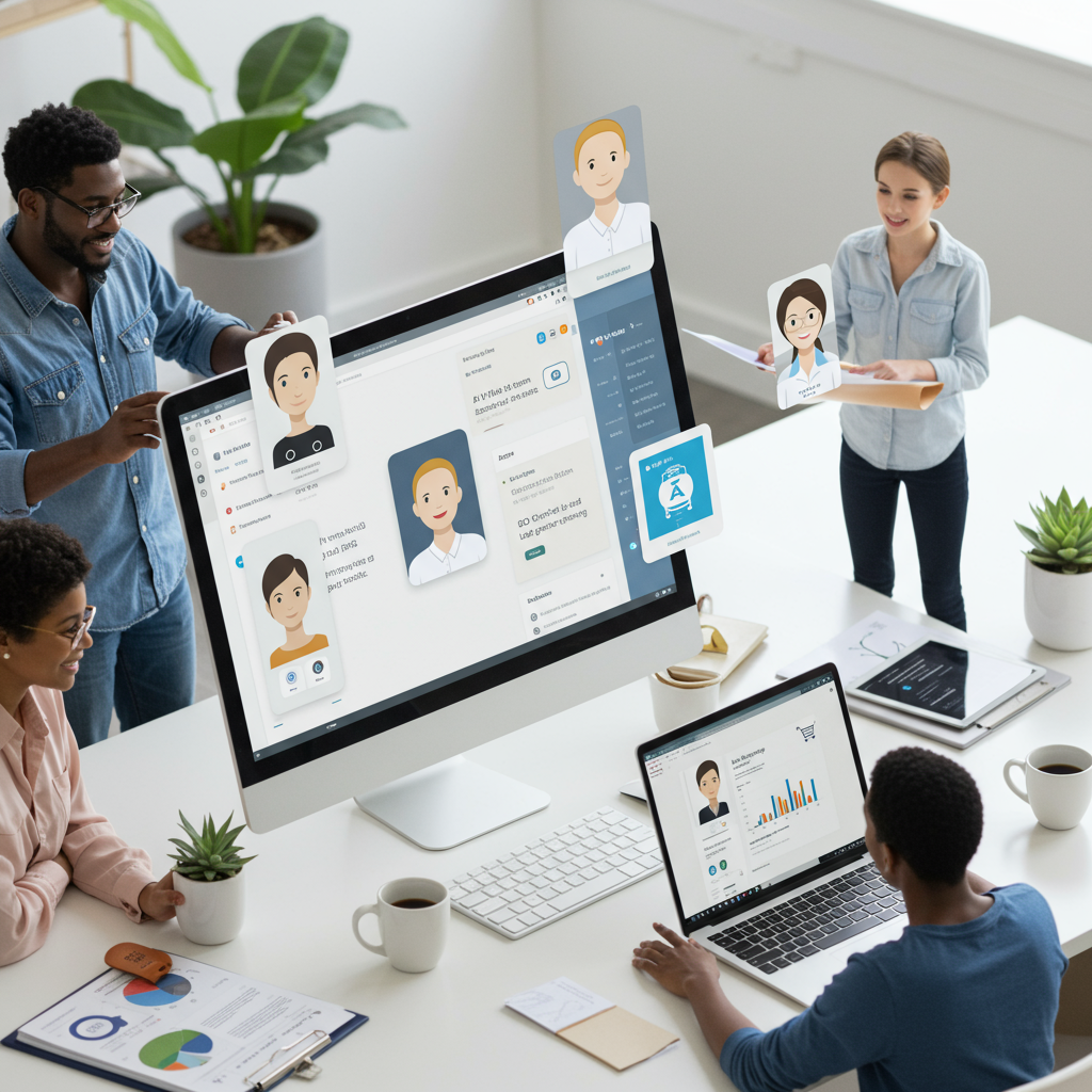 Small business owners integrating AI virtual employees with WordPress and Shopify platforms, showcasing seamless no-code automation, content creation, SEO blog posting, and lead generation on digital devices