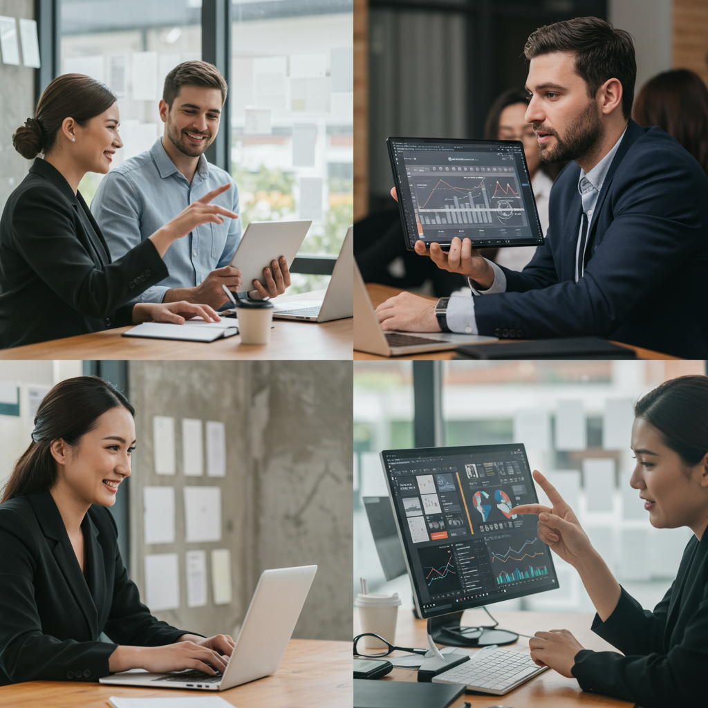 Comparison of traditional legacy automation systems and advanced AI-driven automation platforms in a business setting, highlighting ease of use, scalability, and AI capabilities with diverse SME owners interacting with technology