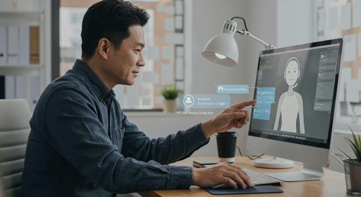 Shopify store owner using AI virtual employee chatbot for customer service automation, with order support and ticketing system