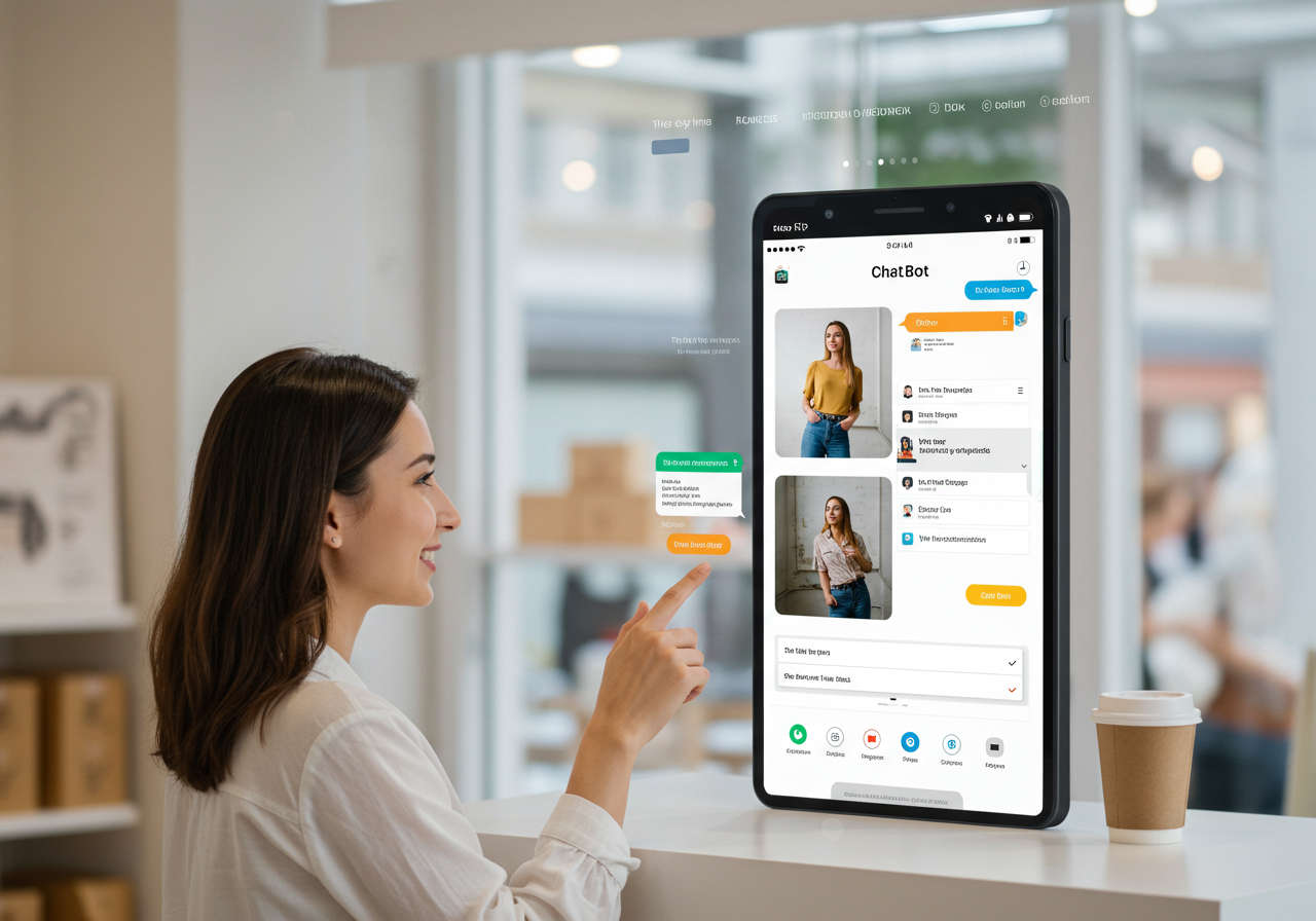 AI-powered chatbot interacting with a customer on a Shopify store, showing personalised lead capture and behavioural segmentation in a modern ecommerce setting