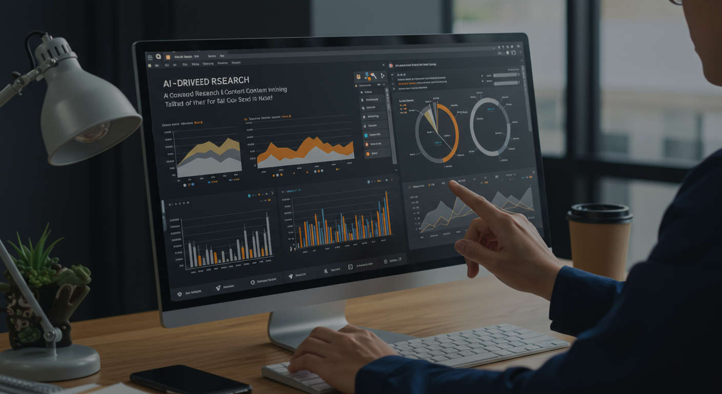 AI-driven keyword research and content planning process with charts, graphs, and keyword data visualisation tailored for small business niches