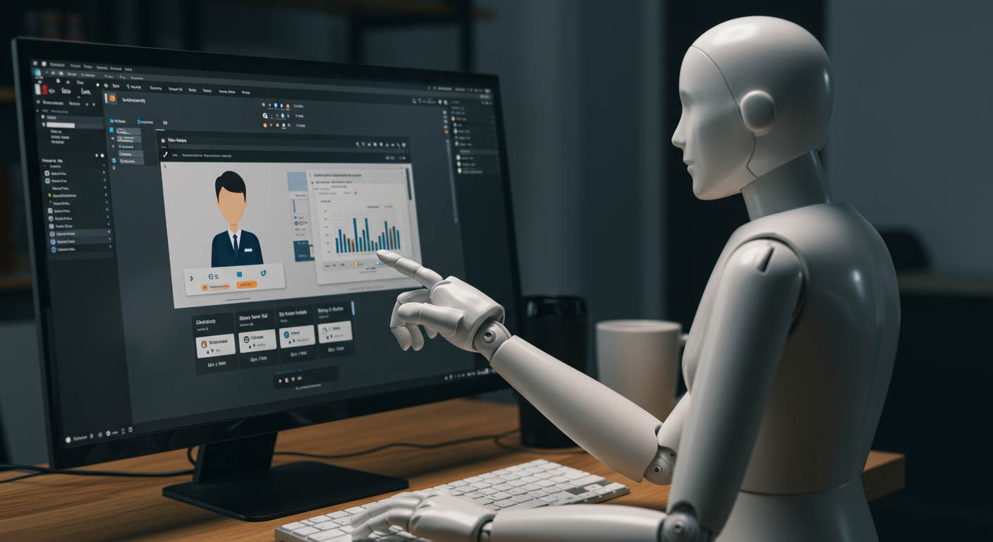 AI virtual employee interacting with WordPress and Shopify plugins for no-code AI lead generation automation
