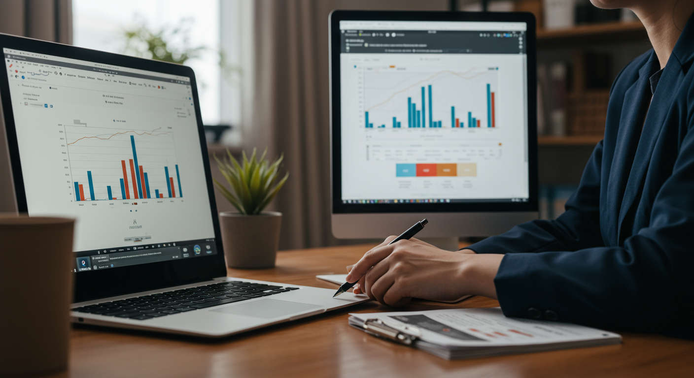 AI automating daily content creation and SEO blog posting for Shopify marketing, digital workspace with AI writing and publishing content, ecommerce marketing automation