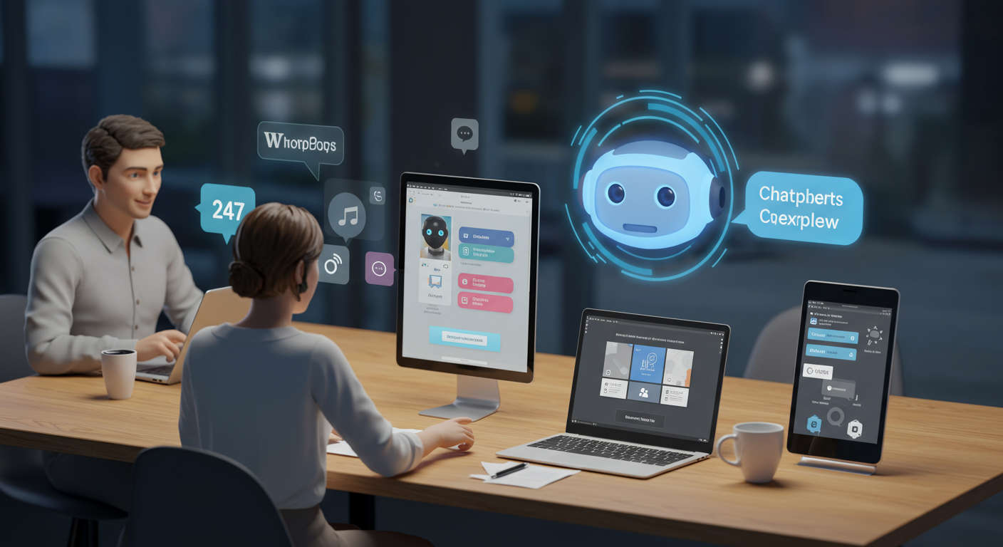 Modern AI chatbot providing 24/7 customer support with seamless integration on WordPress and Shopify platforms for small businesses and startups