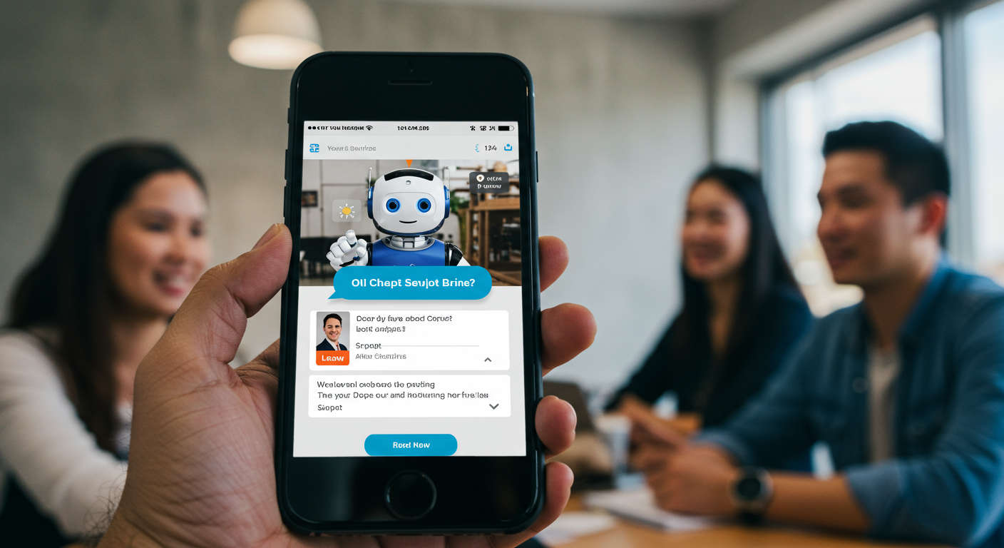 AI chatbot interacting with local service business customers on a mobile-friendly website, showing lead capture and review prompts