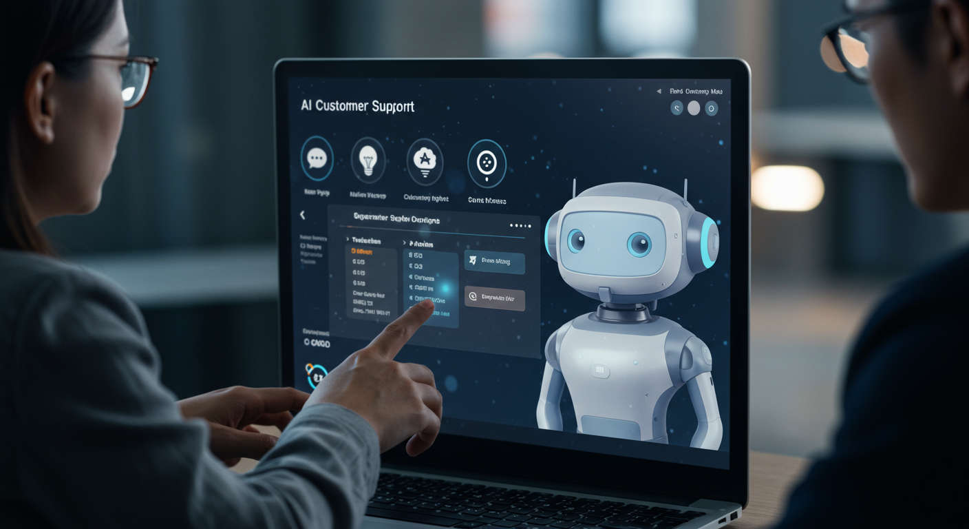 AI customer support automation for Shopify SMBs with AI bots handling customer inquiries on a digital interface