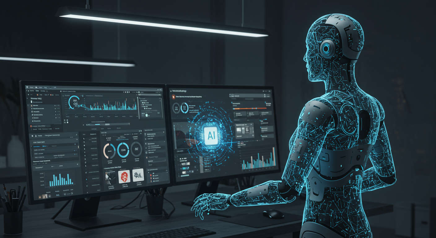 AI virtual employee autonomously publishing SEO blog posts on WordPress and Shopify, digital content marketing, technology and business growth