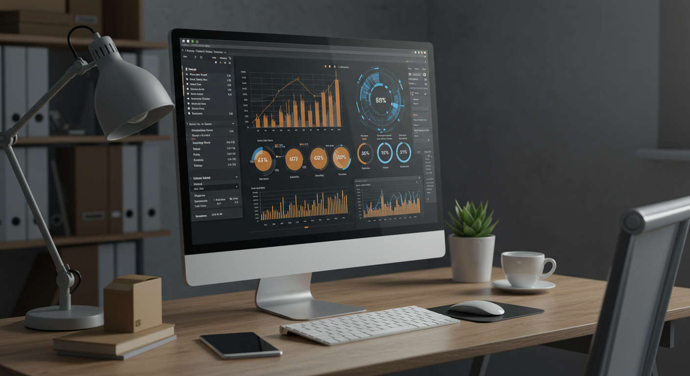 AI forecasting for inventory optimisation showing data analysis, graphs of sales trends, and AI predicting future stock needs for small business ecommerce