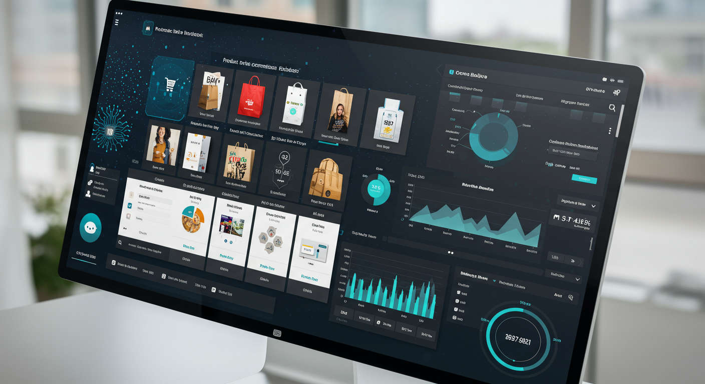 AI-powered ecommerce store dashboard showing product recommendations, chatbot support, and marketing analytics