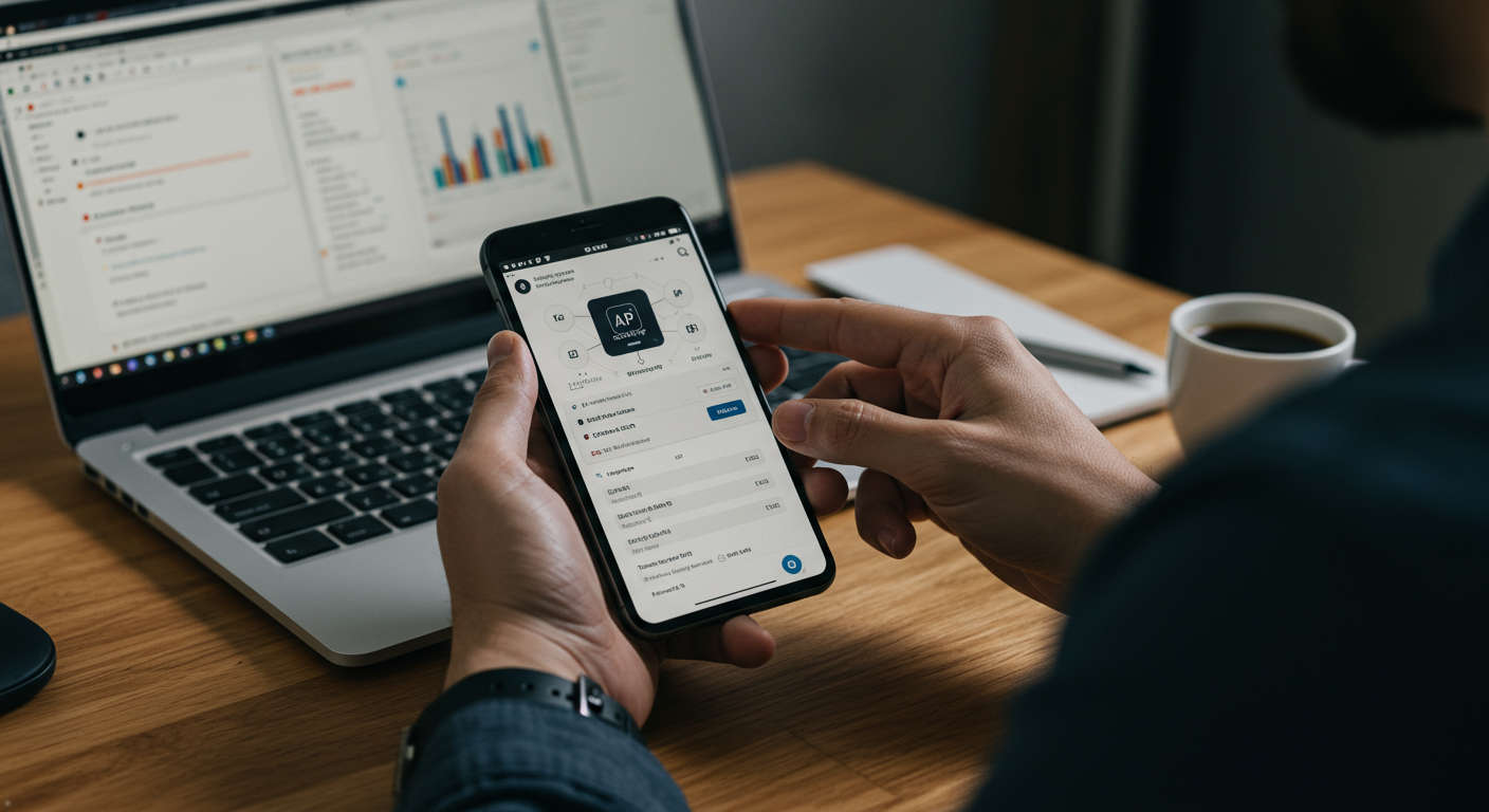 Business owner installing and configuring a no-code AI plugin on WordPress and Shopify using a mobile device, showing API key setup and task scheduling on screen in a modern tech workspace.