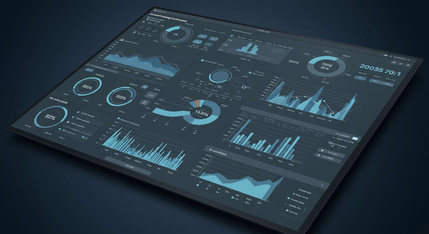 Dashboard showing marketing analytics with graphs and charts, highlighting ROI metrics and AI automation performance