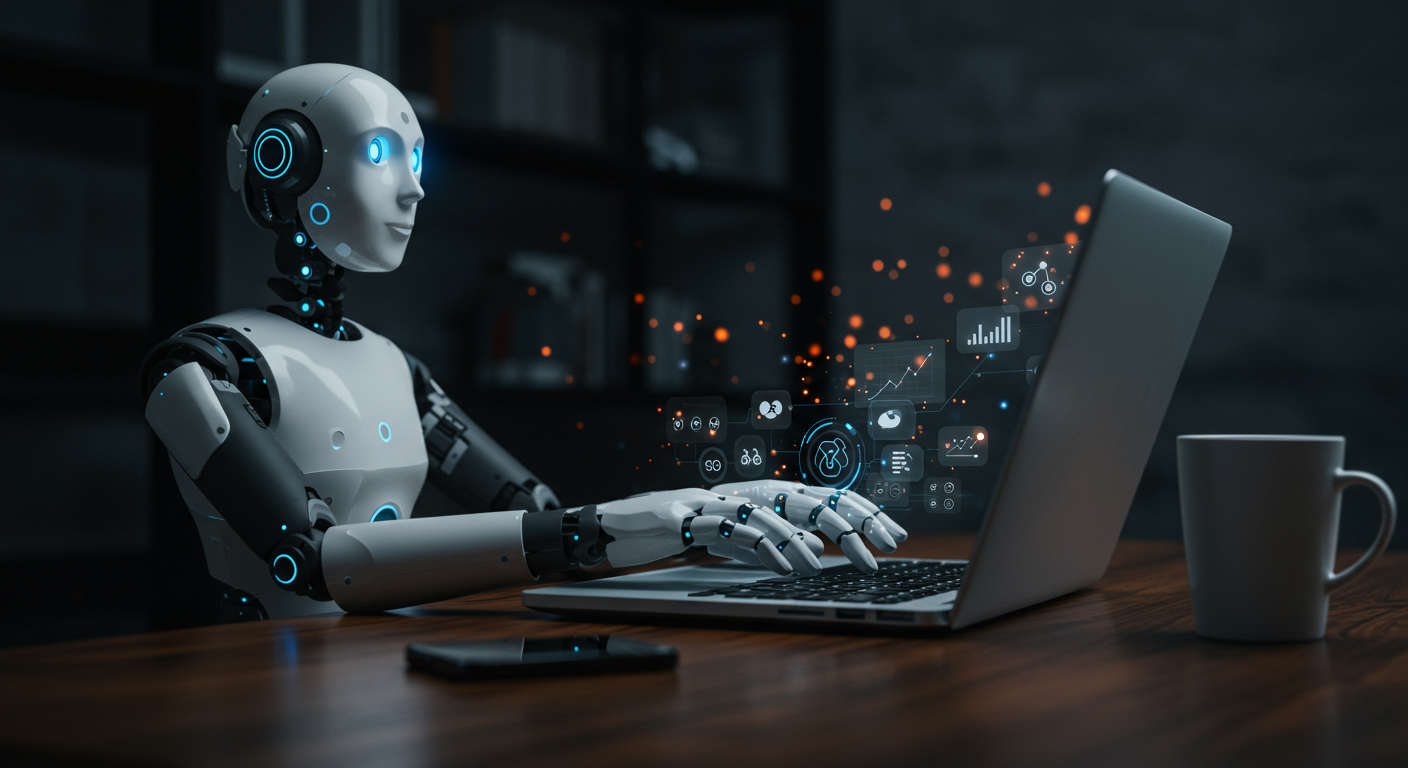 Autonomous AI agent working 24/7 on a laptop, performing over 100 tasks daily including SEO blog posting, lead generation, and customer support automation, with a focus on cost-effectiveness and scalability for startups and SMBs