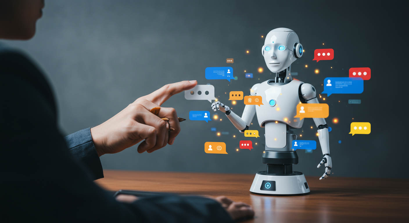 AI chatbot providing instant customer support with human-like virtual assistant interacting with multiple customers simultaneously
