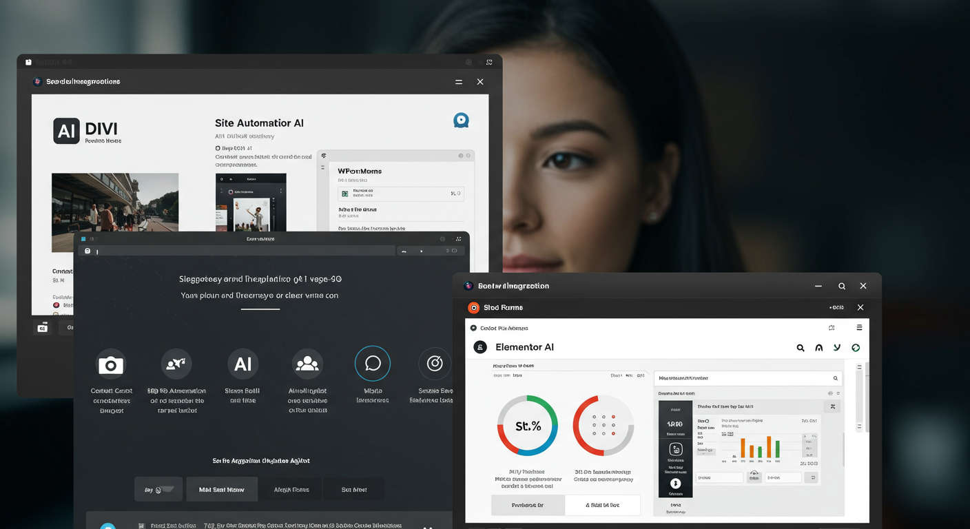 Modern WordPress dashboard showing AI plugin integrations for content automation and SEO enhancement