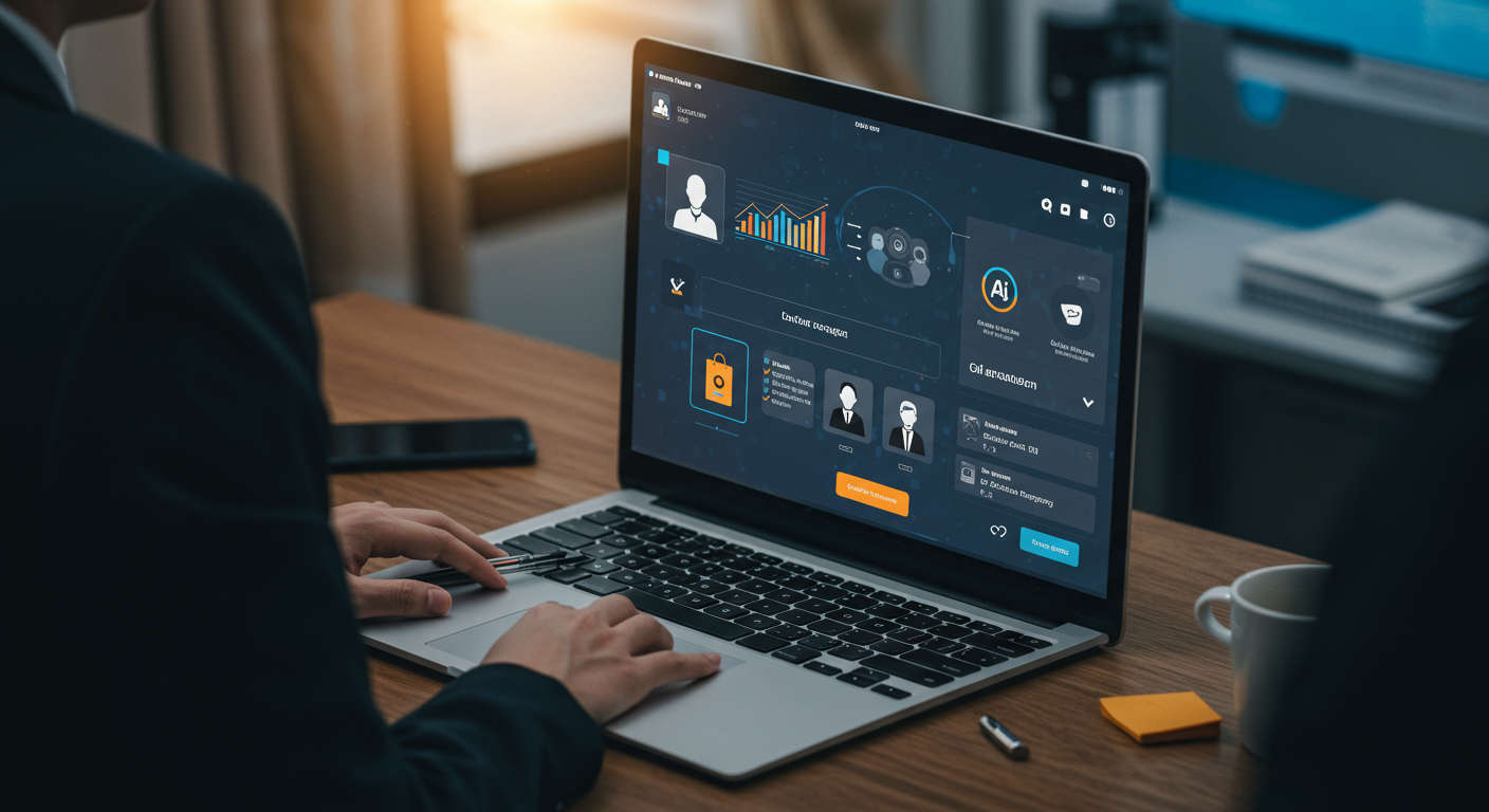 Dynamic e-commerce dashboard with automated lead generation, order processing and customer support powered by AI agents, illustrating AI-driven business automation for SMBs
