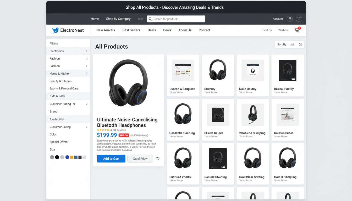 E-commerce product page showing multiple products with compelling SEO optimised descriptions.